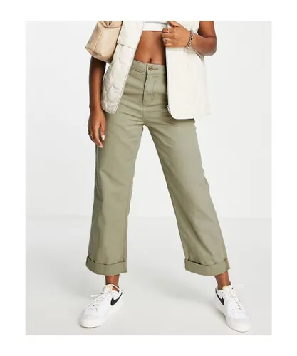 ASOS DESIGN Womens minimal cargo trouser in khaki with contrast stitching-Green