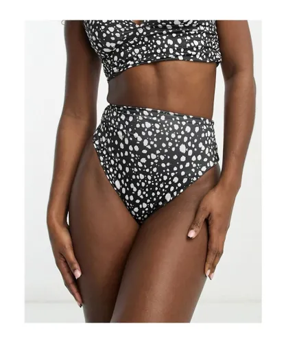 ASOS DESIGN Womens mix and match high leg waist bikini bottom in mono spot print-Multi - Black
