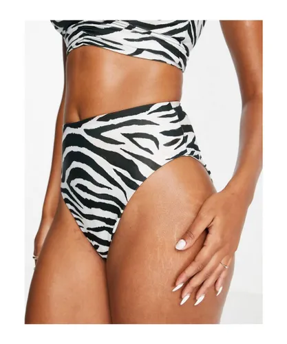 ASOS DESIGN Womens mix and match high leg waist bikini bottom in zebra print-Multi - Black