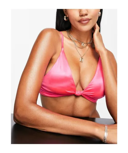 ASOS DESIGN Womens mix and match knot detail bikini top in pink gloss