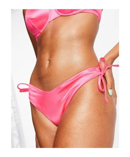 ASOS DESIGN Womens mix and match v front ruched side bikini bottom in pink gloss