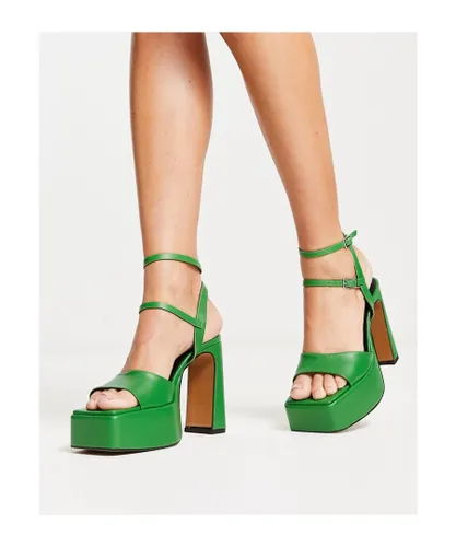 ASOS DESIGN Womens Neddy premium leather platform heeled sandals in green