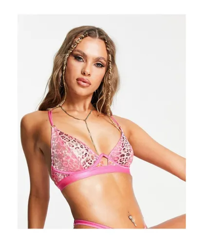 ASOS DESIGN Womens Nikita ombre animal lace exposed underwired bra in pink