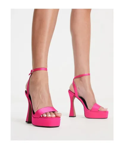 ASOS DESIGN Womens Noon platform barely there heeled sandals in pink Textile