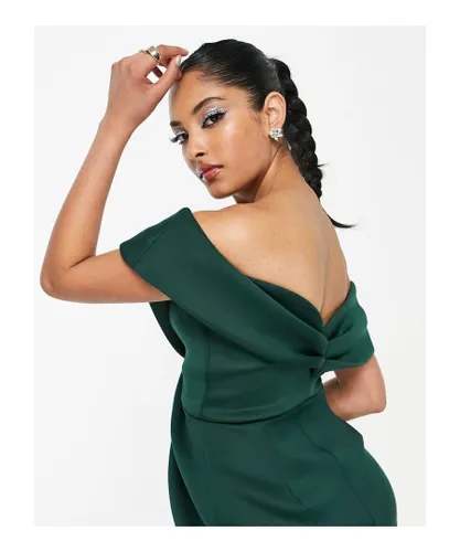 ASOS DESIGN Womens off shoulder twist front midi dress in deep green