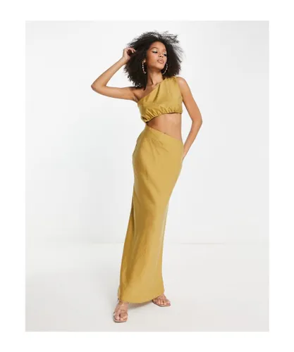 ASOS DESIGN Womens one shoulder maxi dress in washed fabric with cut out waist in stone-Neutral
