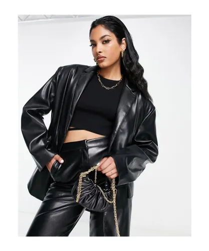 ASOS DESIGN Womens oversized leather look dad blazer in black
