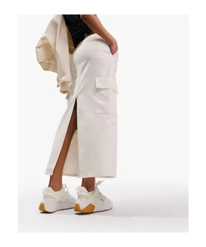 ASOS DESIGN Womens parachute denim midi skirt with cargo pockets in white