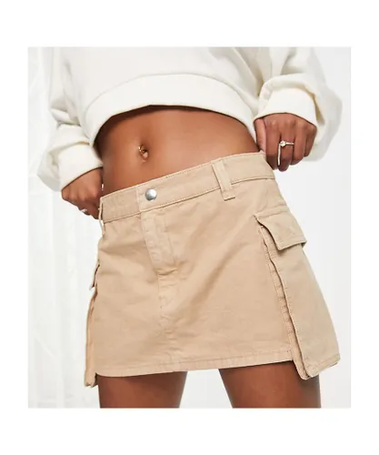 ASOS DESIGN Womens Petite bellow pocket mini skirt in stone-Neutral