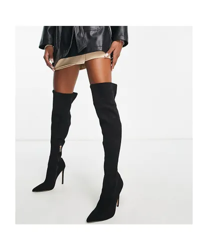 ASOS DESIGN Womens Petite Koko heeled over the knee boots in black micro