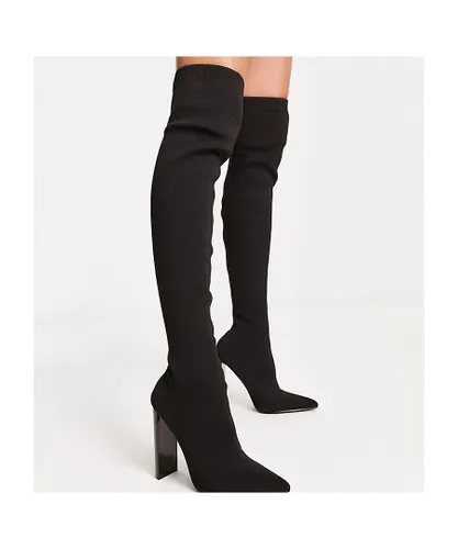 ASOS DESIGN Womens Petite Kylee high-heeled knitted over the knee boots in black