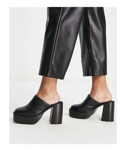 ASOS DESIGN Womens Pierre premium leather chunky heeled mules in black