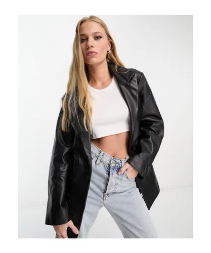 ASOS DESIGN Womens premium real leather belted mum jacket in black