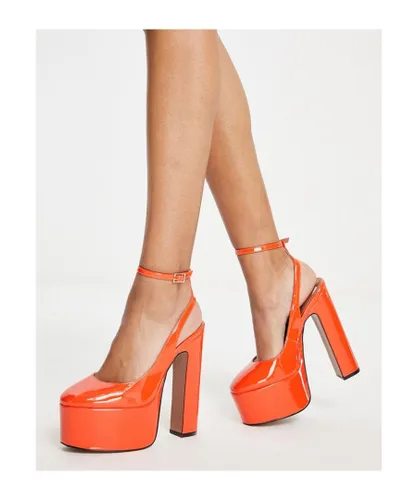 ASOS DESIGN Womens Pronto platform high heeled shoes in orange Patent Leather