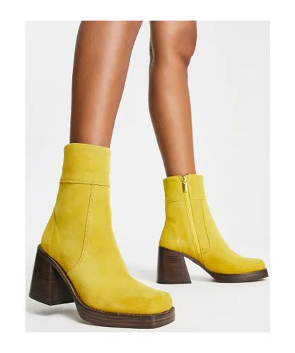 ASOS DESIGN Womens Region suede mid-heel boots in yellow