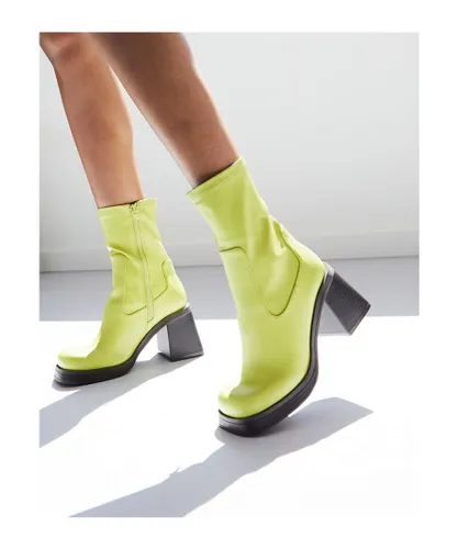ASOS DESIGN Womens Reversed mid-heel sock boots in green