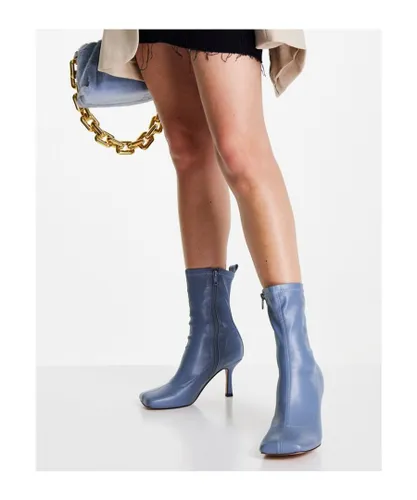 ASOS DESIGN Womens Roma square toe heeled sock boots in blue - Sky Blue