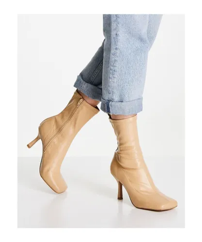 ASOS DESIGN Womens Roma square toe heeled sock boots in camel-Neutral