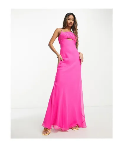 ASOS DESIGN Womens ruched bust cut out bias maxi dress in hot pink
