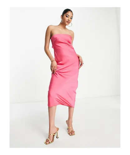 ASOS DESIGN Womens satin bandeau midi dress with cowl back in hot pink