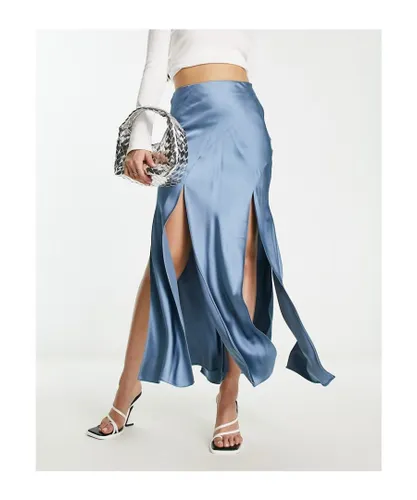ASOS DESIGN Womens satin maxi skirt with spliced hem in dusty blue