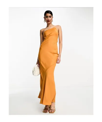 ASOS DESIGN Womens satin one shoulder maxi dress with cut out elastic band detail in sunset orange