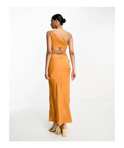 ASOS DESIGN Womens satin one shoulder maxi dress with cut out elastic band detail in sunset orange