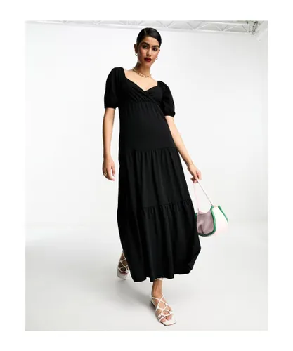 ASOS DESIGN Womens short sleeve wrap tiered midi dress in black