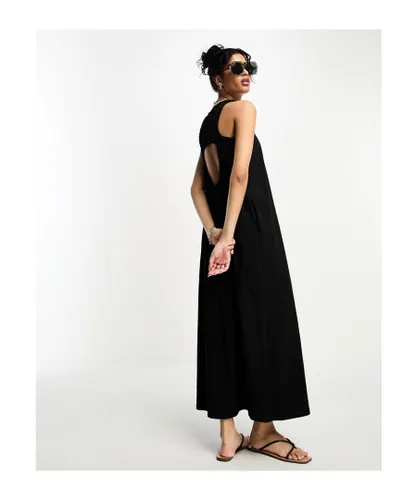 ASOS DESIGN Womens sleeveless crochet high neck maxi dress in black