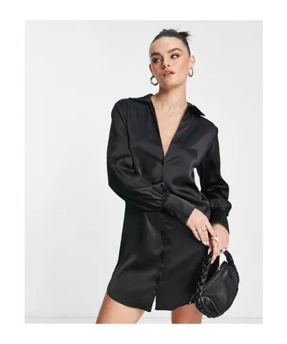 ASOS DESIGN Womens slouchy satin plunge shirt mini dress in black