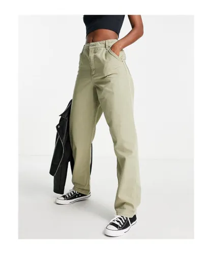 ASOS DESIGN Womens slouchy straight leg trousers in khaki-Green