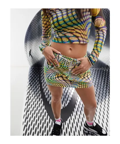 ASOS DESIGN Womens Smiley denim mini skirt in multi print - Multicolour