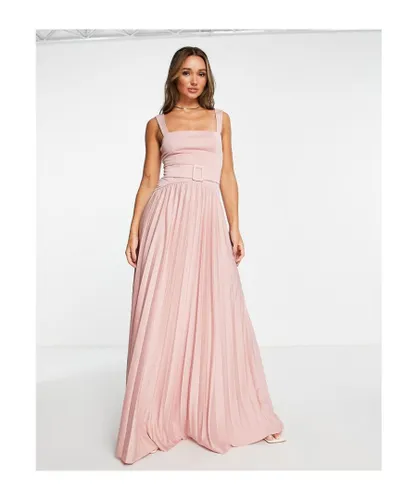 ASOS DESIGN Womens square neck belted pleated maxi dress in rose - PINK