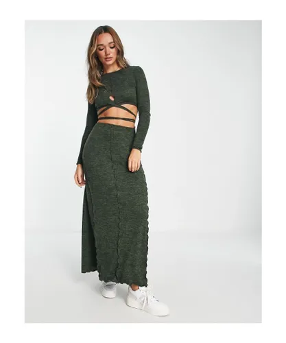 ASOS DESIGN Womens supersoft long sleeve wrap around detail maxi dress in green spacedye