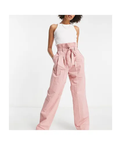ASOS DESIGN Womens Tall stripe paperbag waist trouser in pink