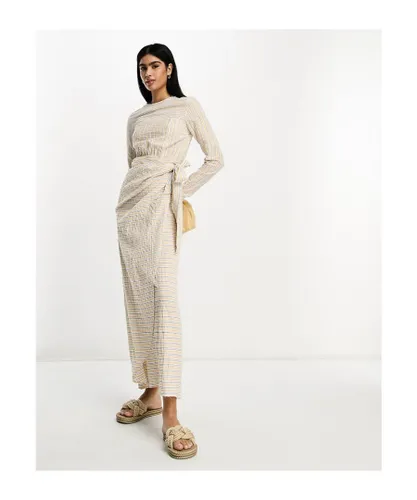 ASOS DESIGN Womens textured maxi dress with wrap skirt yellow stripe-Multi