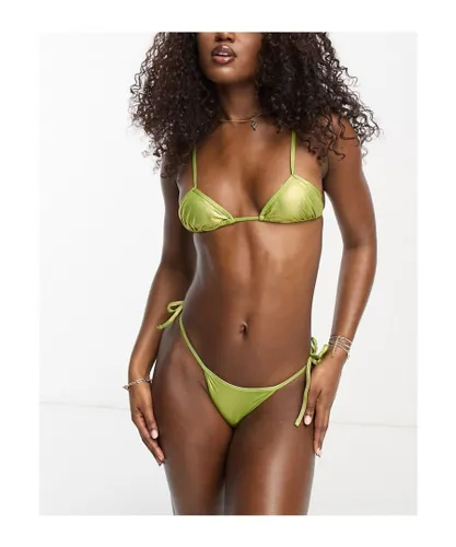 ASOS DESIGN Womens tie side bikini bottom in shiny metallic green