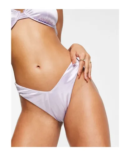 ASOS DESIGN Womens v front high leg hipster bikini bottom in lilac gloss-Purple