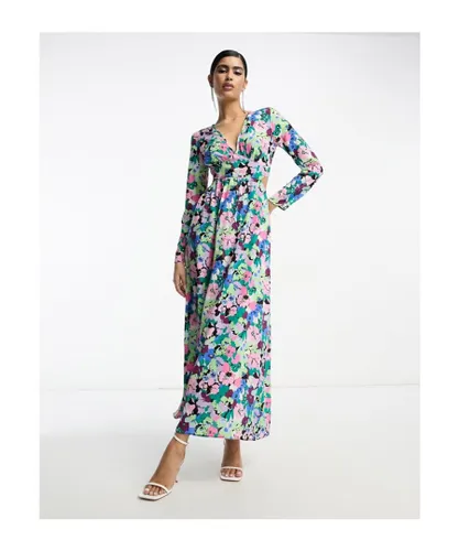 ASOS DESIGN Womens waisted maxi dress in blue floral print-Multi - Multicolour