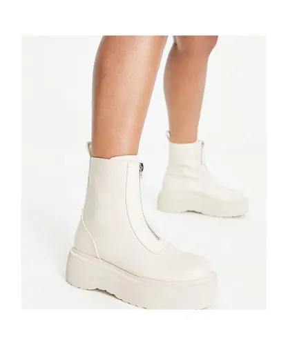 ASOS DESIGN Womens Wide Fit Amsterdam chunky zip front ankle boots in off white-Neutral
