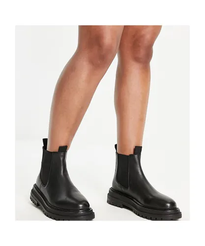 ASOS DESIGN Womens Wide Fit Appreciate leather chelsea boots in black