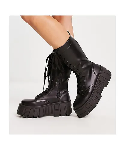 ASOS DESIGN Womens Wide Fit Athens 3 chunky high lace up boots in black