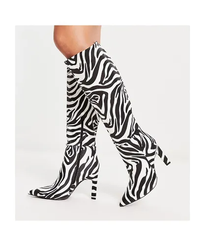 ASOS DESIGN Womens Wide Fit Cancun knee high boots in zebra-Multi - Black