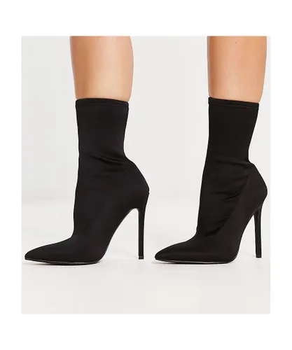 ASOS DESIGN Womens Wide Fit Eleanor high heeled sock boots in black Textile