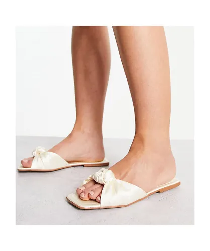 ASOS DESIGN Womens Wide Fit Firefly knot flat sandal in white satin