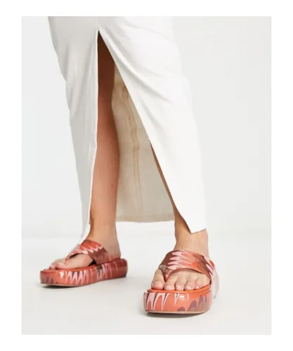 ASOS DESIGN Womens Wide Fit Francesca flatform sandals in retro print-Multi - Multicolour