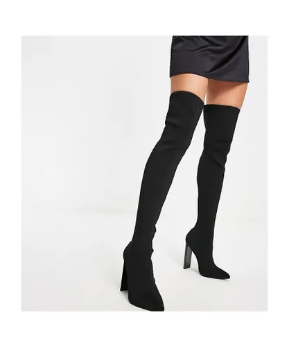 ASOS DESIGN Womens Wide Fit Kylee high-heeled knitted over the knee boots in black