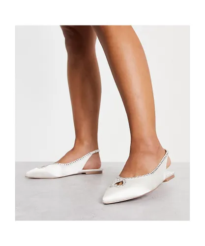 ASOS DESIGN Womens Wide Fit Lust heart diamante ballet flats in ivory-White