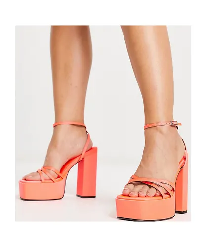 ASOS DESIGN Womens Wide Fit Nate platform heeled sandals in orange satin