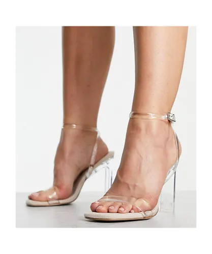 ASOS DESIGN Womens Wide Fit Norton clear barely there heeled sandals - Transparent Other Material